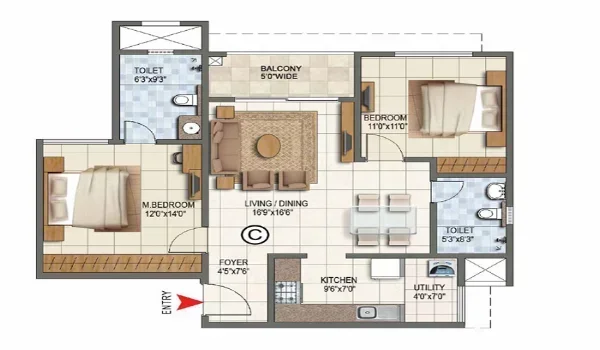 Featured Image of Prestige Pavilion 2 BHK Apartment Floor Plan